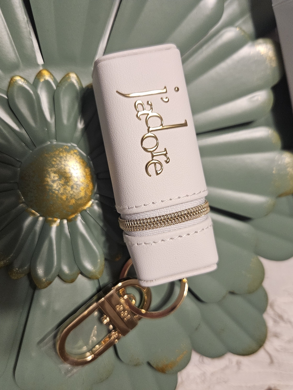 Dior J'adore Cream Lipstick Case Key Holder with Gold Hardware